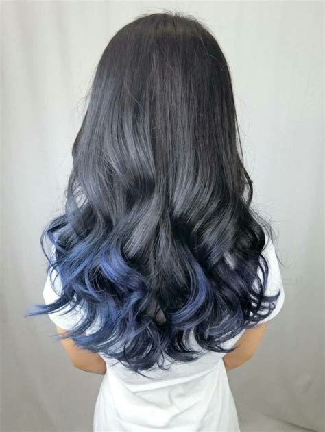 The dark brown base hair and the light end looks terrific with any summer sundress. Ombre hair black to blue | Hair color blue, Blue ombre ...