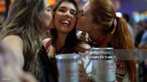 Teenager Girls Taking A Selfie At Beer Fest In Blumenau Santa Catarina Brazil High Res Stock