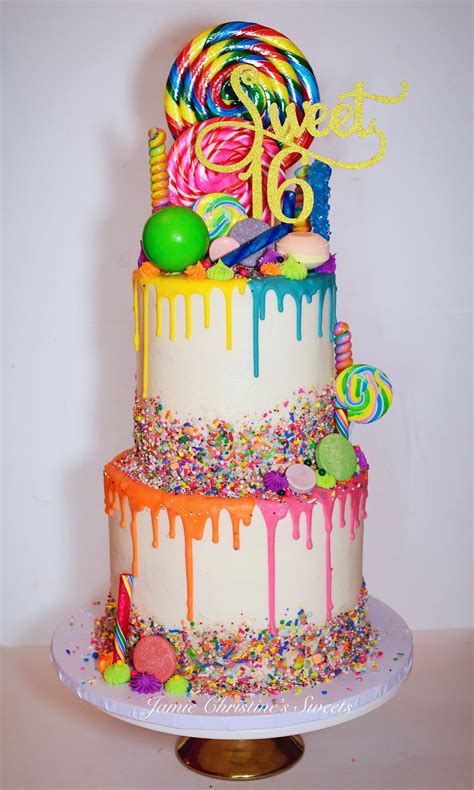 Candy Colorful Cake Sweet Sixteen Lollipop Candyland Drip Cake Jamiechristinessweets Candy