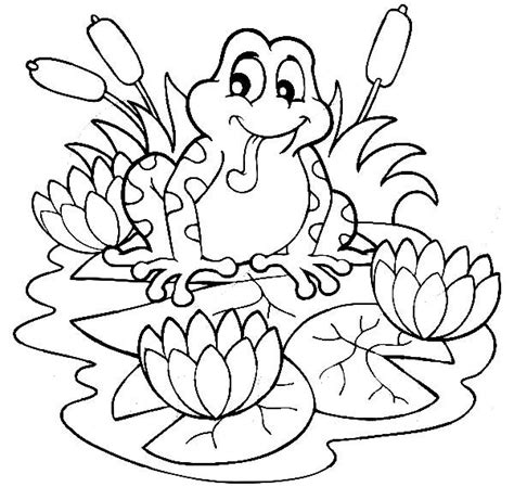 Frog Sitting On Lilypads And Lotus Flower Coloring Pages Frog