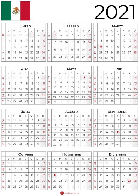 🇲🇽 Calendario 2021 Mexico Con Días Festivos 🇲🇽
