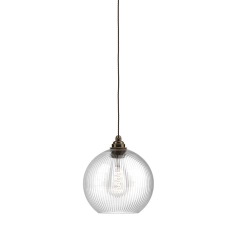 Hereford Skinny Ribbed Glass Globe Pendant Light Large Various Colour Options Indoor