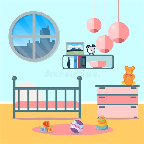 Children Bedroom Interior With Furniture And Toys Stock Vector