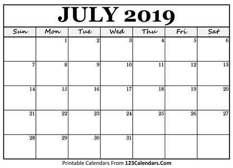 This page contains a national calendar of all 2018 public holidays for malaysia. July 2019 Calendar (Blank) - Easily Printable - 123Calendars
