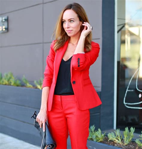 Sydne Style Red Suit Fashion Trends Express Blazer Columnist Pant