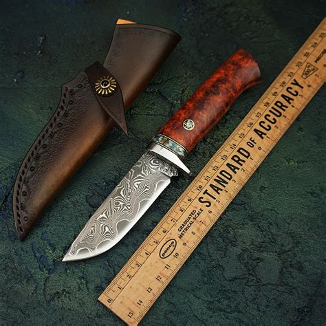 Turen Damascus Steel Fixed Blade Knife Vg10 Steel Core Hunting Tools