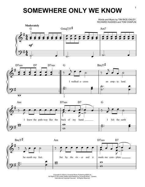 Somewhere Only We Know Sheet Music By Keane Easy Piano 52267