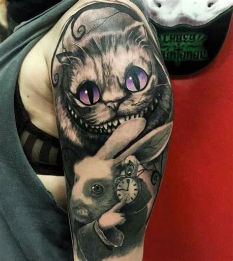 Cheshire Cat And Rabbit Half Sleeve Tattoo Amazing
