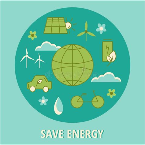 Save Energy Vector Flat Illustration Of Planet Earth And Energy