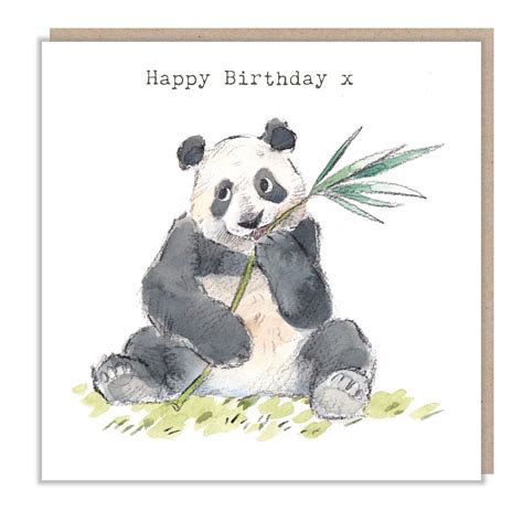 Panda Birthday Card Charming Illustration Panda Eating Bamboo