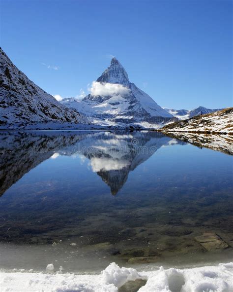 Matterhorn Reflection On Riffelsee Lake Alps Stock Photo Image Of