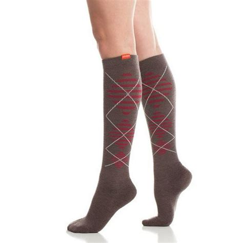 Vim And Vigr Compression Socks Wool Striped Argyle Brown And Red Medium