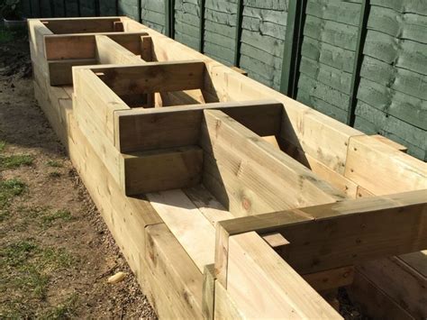 Les Mable S Raised Beds With Bench Seats From New Railway Sleepers