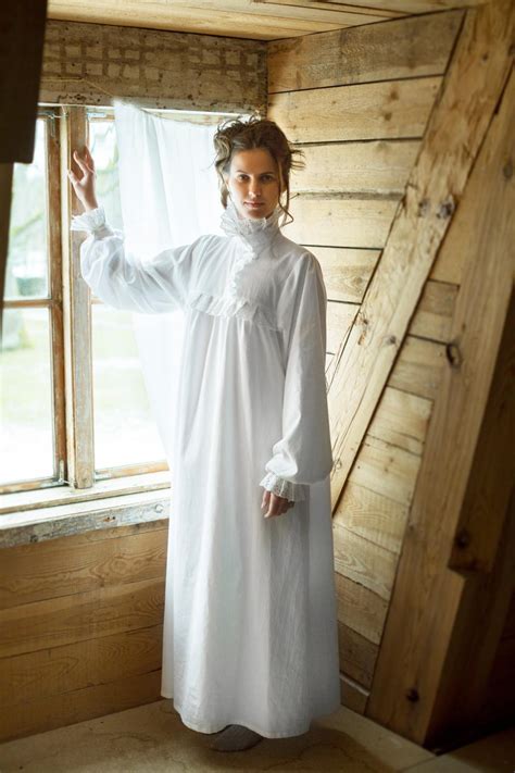Victorian Winter Long Cotton Womens Night Gown Vintage Inspired