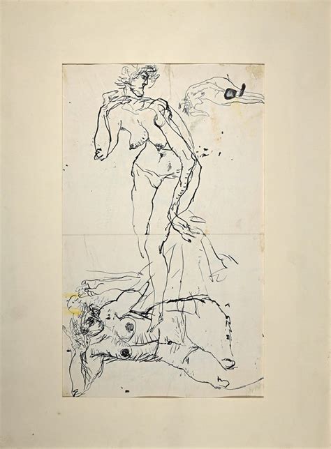 Sergio Barletta Nude Figures Original China Ink Drawing 1958 For
