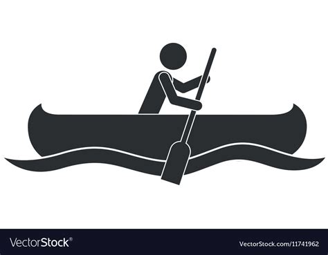 Monochrome Silhouette With Man Paddling In Canoe Vector Image
