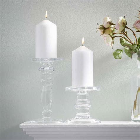 Tall Pillar Candle Holders Glass Elegant Minimalist Seeded Glass