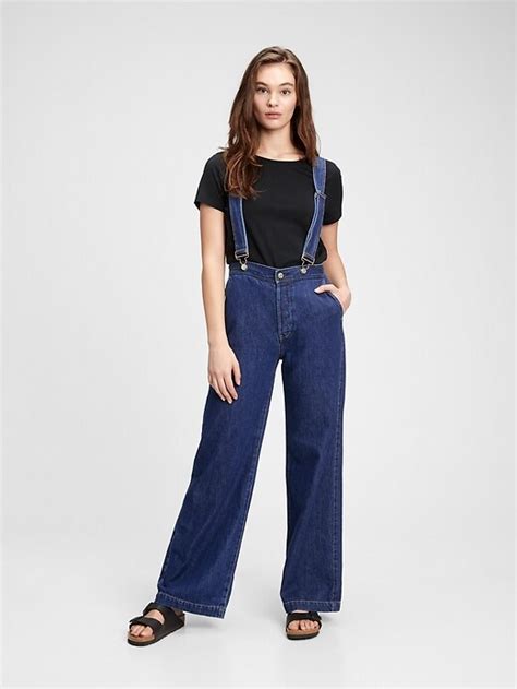 Gap Wide Leg Suspender Jeans With Washwell