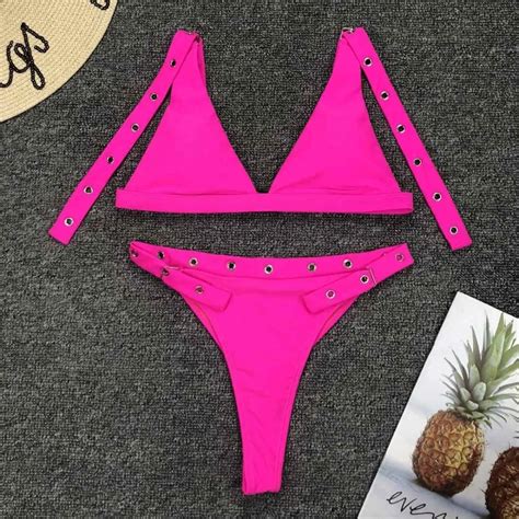 4 Colors 2019 New Bather Thong Bikini Set Swimwear Female Two Pieces