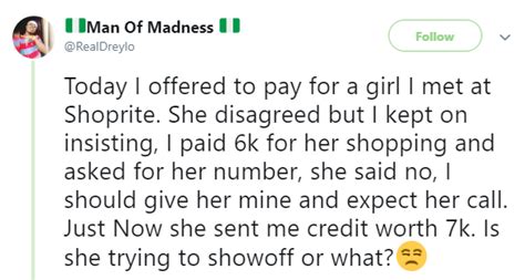 Nigerian Man Pays 6k For Shopping Items Of A Random Girl He Was