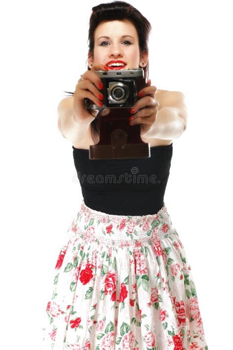 pretty retro girl with vintage camera stock image image of retro female 33424165