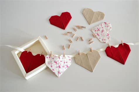 Hearts Garland Valentines Day T Cotton Origami Hearts Red