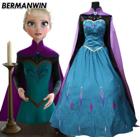 Bermanwin High Quality Princess Elsa Dress Coronation Dress Adult Women Elsa Costume Dress