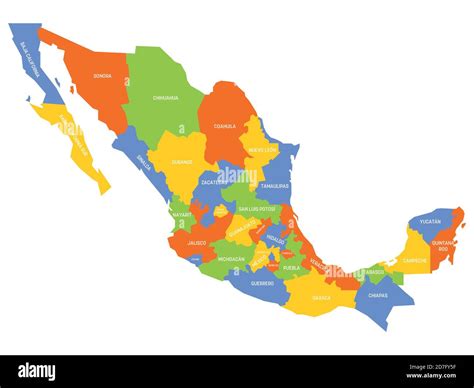 Colorido Mapa Político De México Divisiones Administrativas Estados