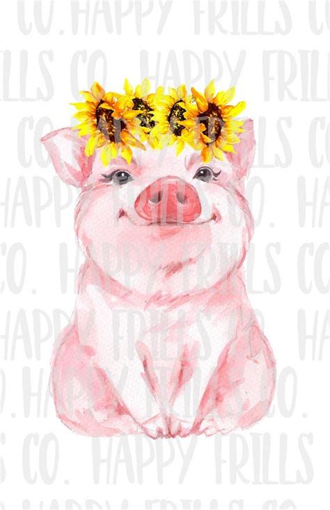 Download Pig with sunflowers Digital image png instant download for sublimation Design/ design | Pig art ...