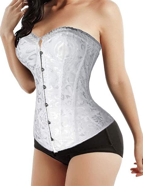buy women s lace up boned plus size overbust corset bustier body shaper top white medium at