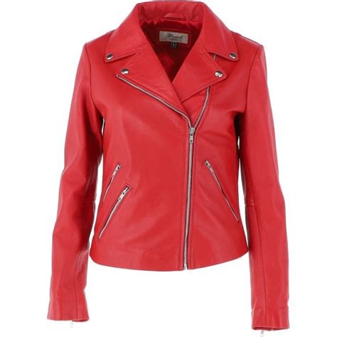 Ladies Leather Biker Jacket Red G Celia22