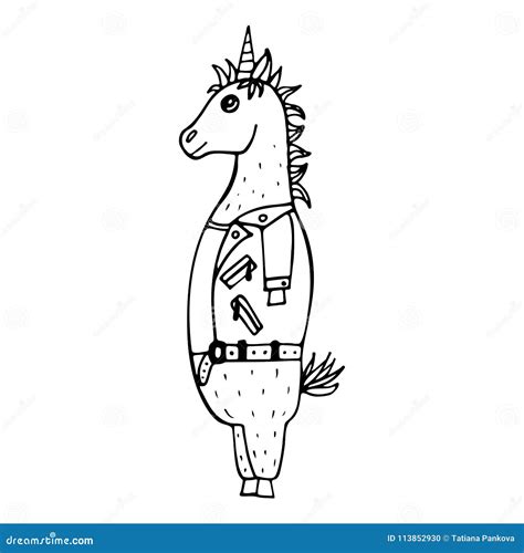 Lovely Hand Drawn Unicorn Rocker With A Leather Jacket Stock Vector