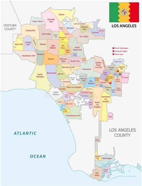 Mapa Administrativo Y Político De Los Ángeles Del Vector Con La Bandera