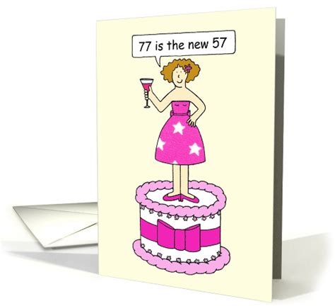 77th Birthday Humor For Her 77 Is The New 57 Cartoon Card 1560624