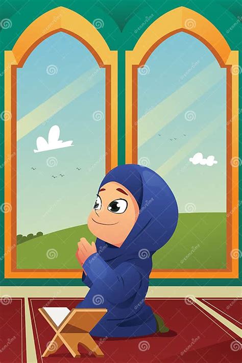 Muslim Girl Praying In Mosque Stock Vector Illustration Of Girl