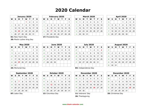 2020 Printable Calendar Templates Qualads