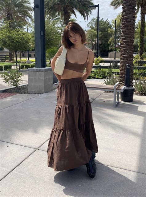 summertime maxi skirt brown us 0 brown in 2023 maxi skirt outfits flowy skirt outfit