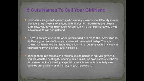 This pet name is exceptionally regular among sweetheart and beau as well as wedded couples. Top 15 Cute Names To Call Your Girlfriend - YouTube