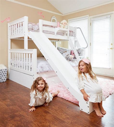 Maxtrix Twin Over Full Medium Bunk Bed With Slide White Natural And