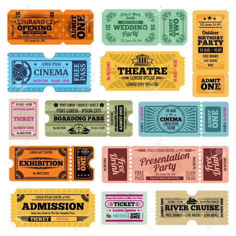 Circus Party And Cinema Vector Vintage Admission Tickets Templates