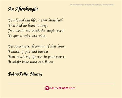 An Afterthought Poem By Robert Fuller Murray