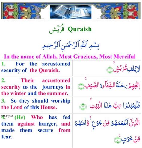 Surah Quraish Benefits Meaning In English Quran Sheikh