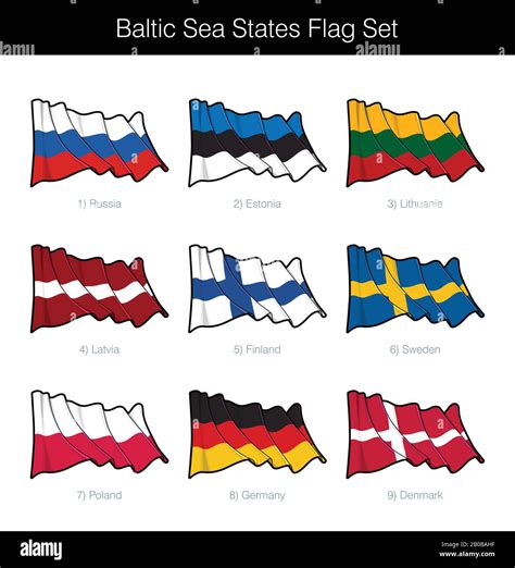 Baltic Sea States Waving Flag Set The Set Includes The Flags Of Russia