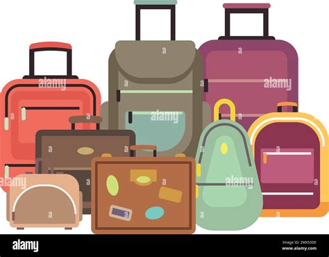 Travel Bags Cartoon Luggage Pile Baggage Heap Stock Vector Image