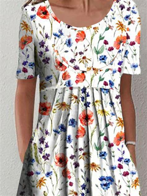 Casual Loosen Short Sleeve Floral Dress Zolucky