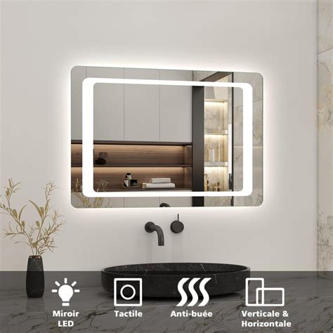 Miroir Salle De Bain Led Anti Buée Avec Interrupteur Tactile Lumière