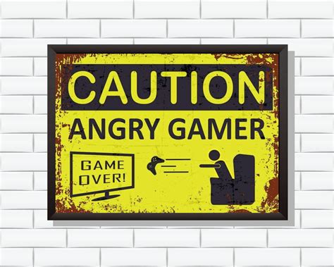 Quadro Caution Angry Gamer Com Moldura E Vidro Elo7