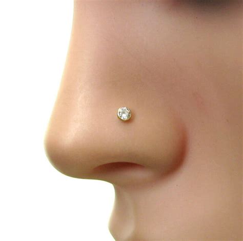 Solid Real Gold Clip On Cz Nose Ring Stud 14k Real Yellow Gold For