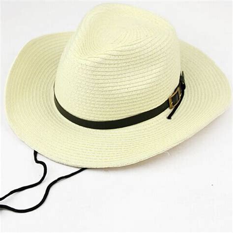 Foldable Wide Brim Sun Hat Cowboy Straw Hat Cap For Men Colorwhite