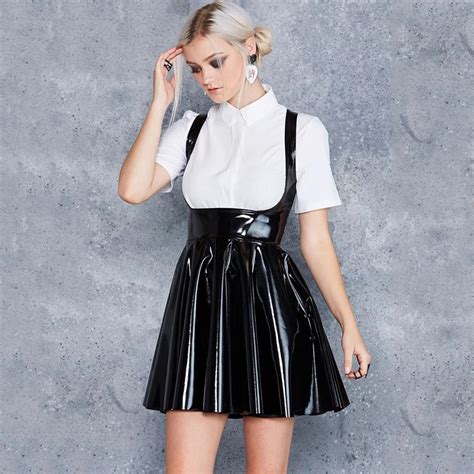 Shiny Patent Leather Sleeveless Tank Dress Women Gothic Pvc Wet Look A